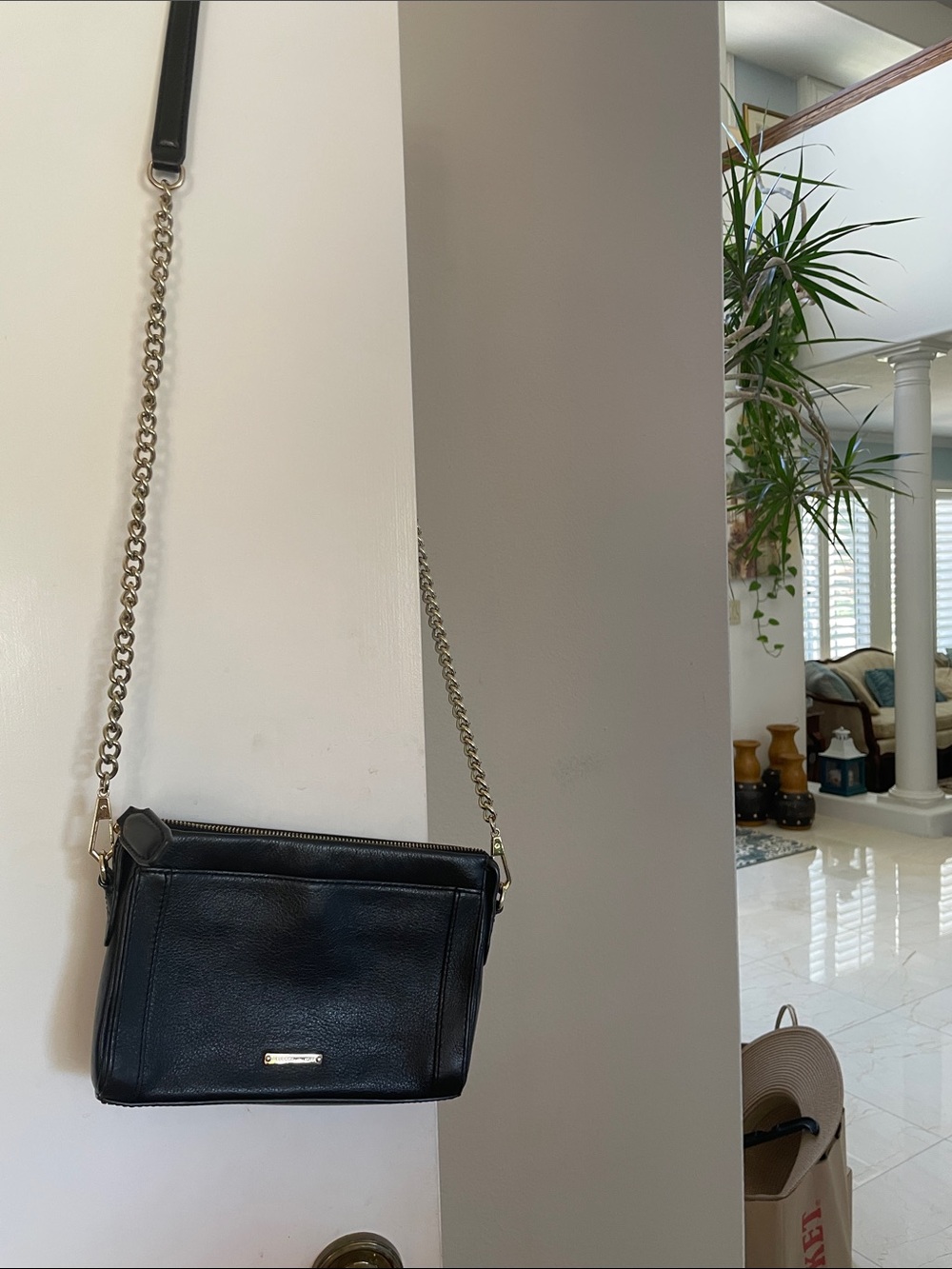 Rebecca Minkoff Black Leather Crossbody with Gold Chain